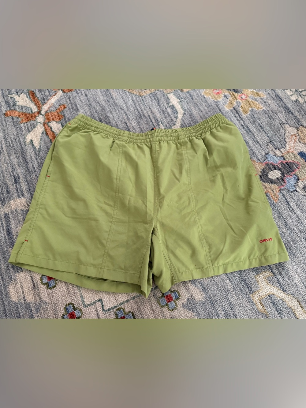Orvis Lined Nylon Shell Fishing Shorts Mens large Green Drawstring Pockets